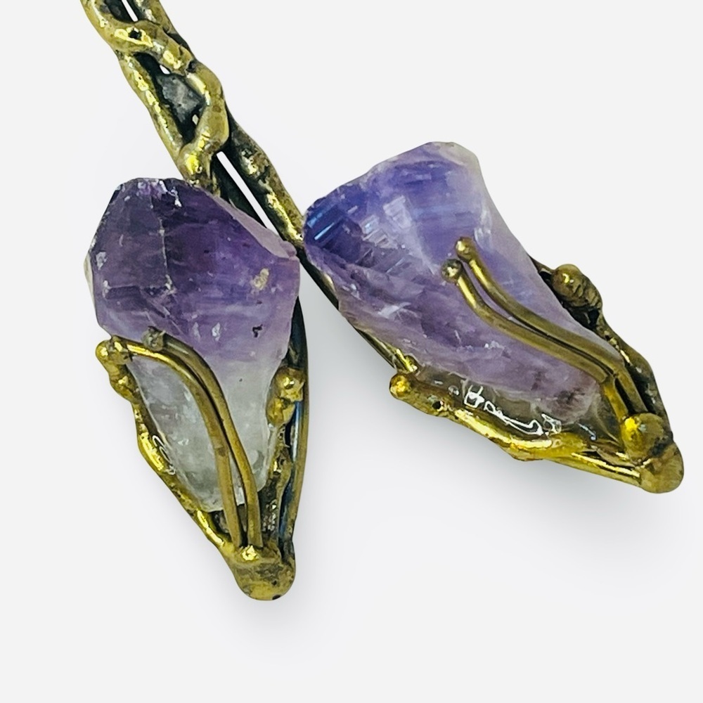 Vintage Artisan Brutalist Raw Amethyst Torque Choker Statement Necklace - Picture 3 of 6
